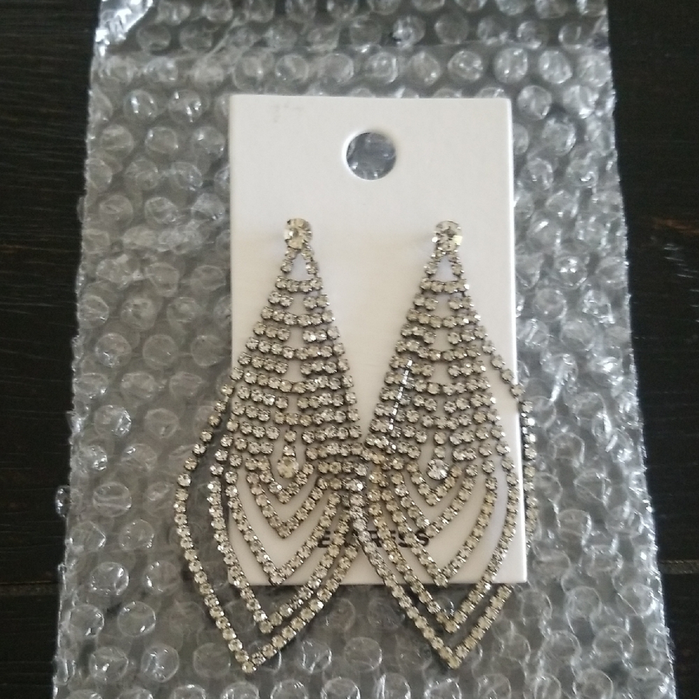 Express Silver Teardrop Rhinestone Earrings
